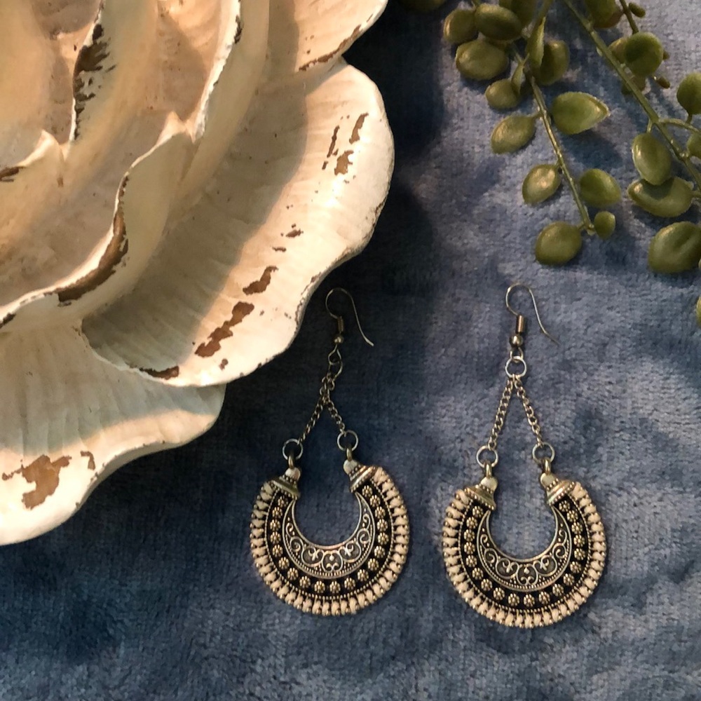 Silver boho drop earrings